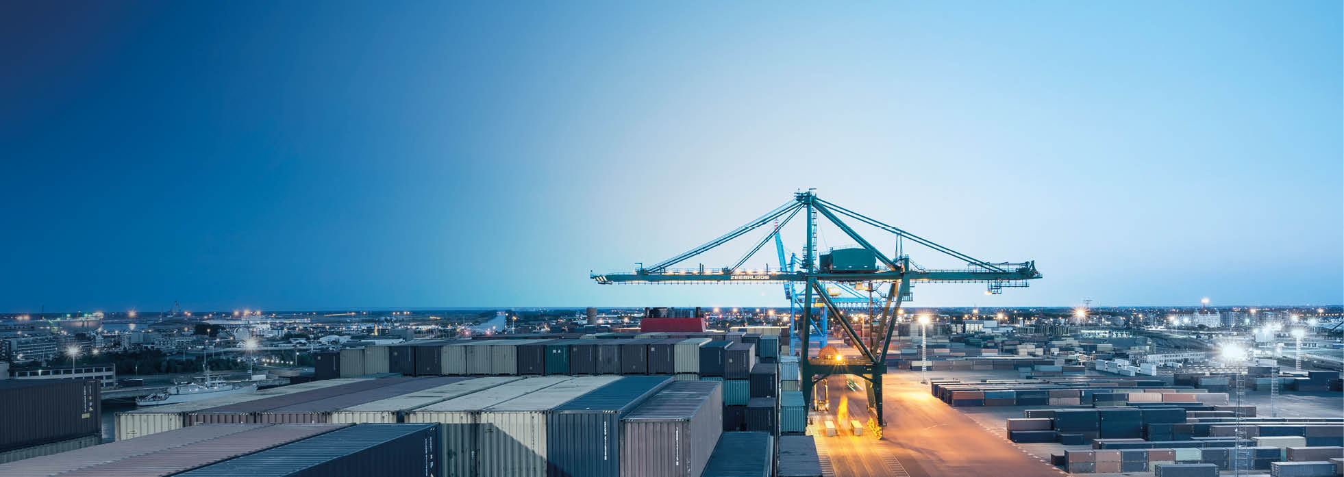 Aerial view on Zeebrugge port in Belgium. View from container ship