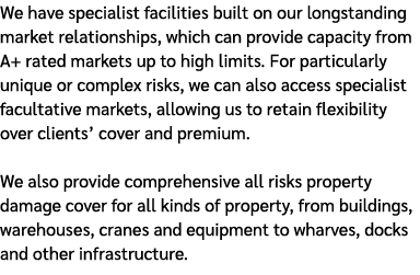 We have specialist facilities built on our longstanding market relationships, which can provide capacity from A+ rate...